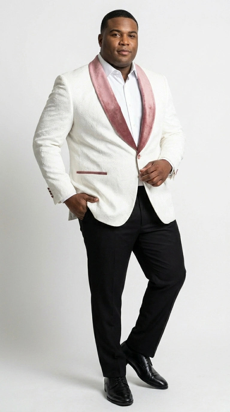 Men’s Ivory and Rose gold Floral Blazer – Elegant Shawl Lapel Formal Blazer Jacket for Wedding, Party, Prom - 36 Short