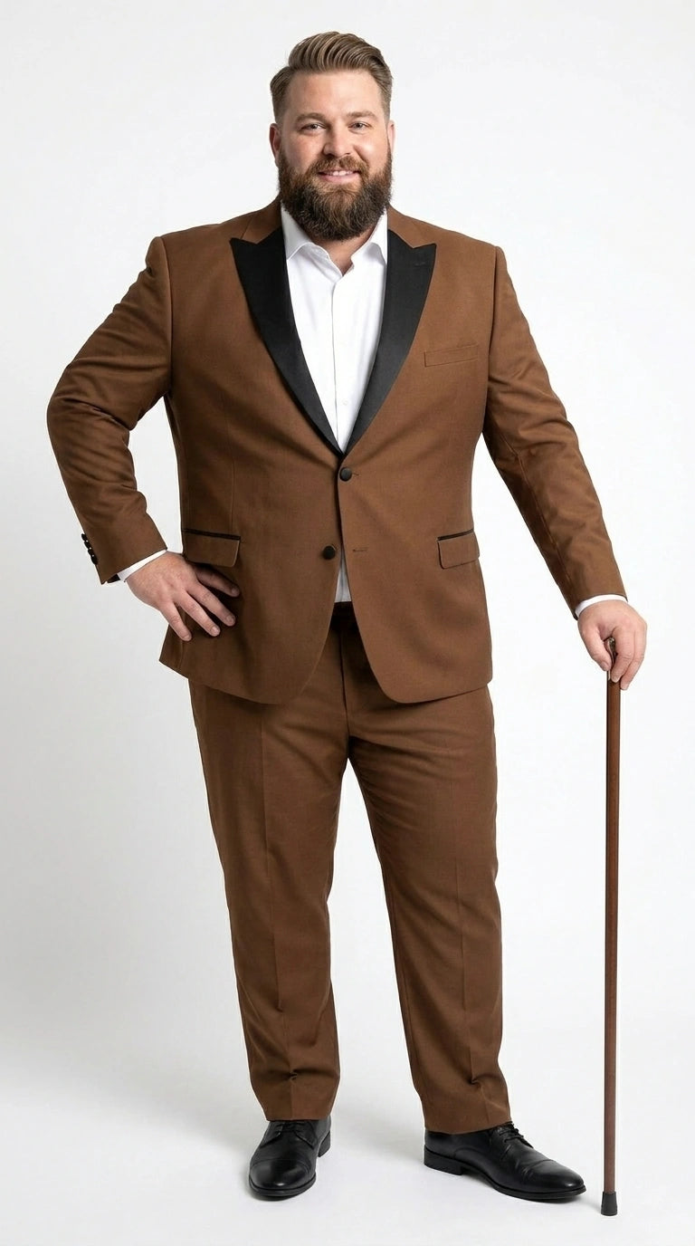 Men’s Light Brown Vested Piece Suit – Elegant Formal Suit with Contrast Lapel for Wedding, Party - 34 Short or Extra Small