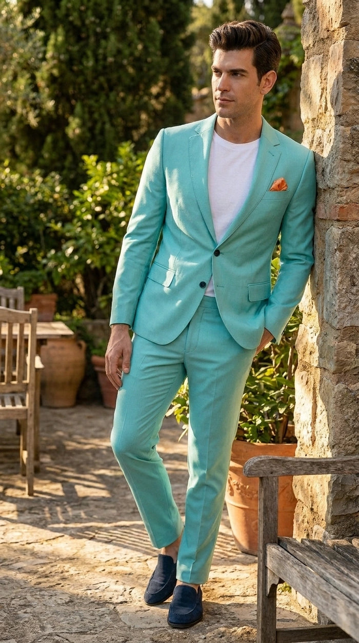 Men’s Turquoise 2 Piece Suit with Jacket and Pants, Formal Wedding Suit for Prom, Parties, Summer Events, and Special Occasions