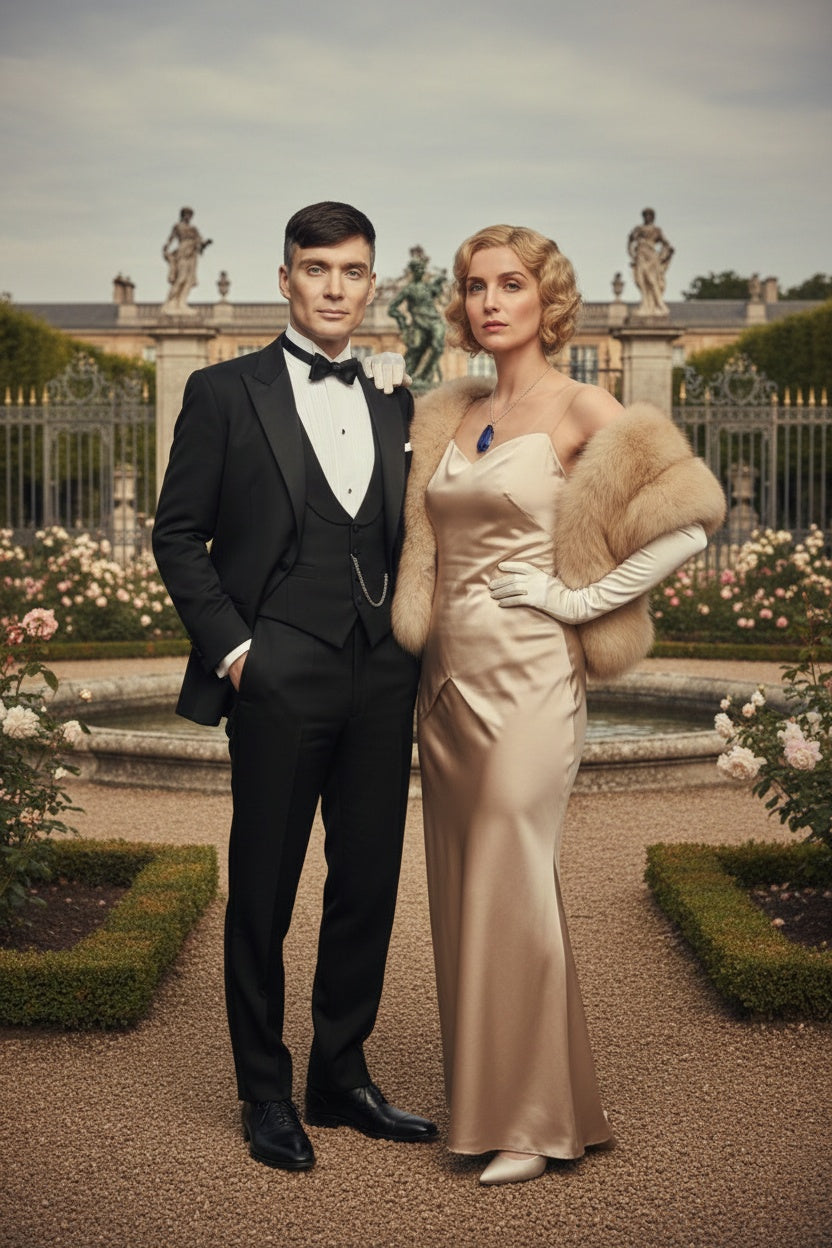 Mens Black Peaky Blinders Style Three-Piece Tuxedo Suit Classic Formal Suit with Blazer and Waistcoat Peak Lapel 1920s Style - 34 Short or Extra Small