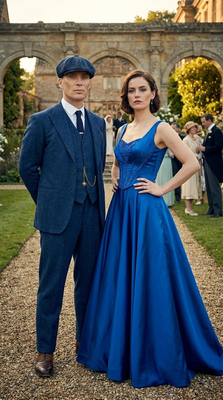 Men’s Blue 3 Piece Suit, Thomas Shelby Inspired Vintage Formal Suit Herringbone Tweed 1920s fabric - 34 Short or Extra Small