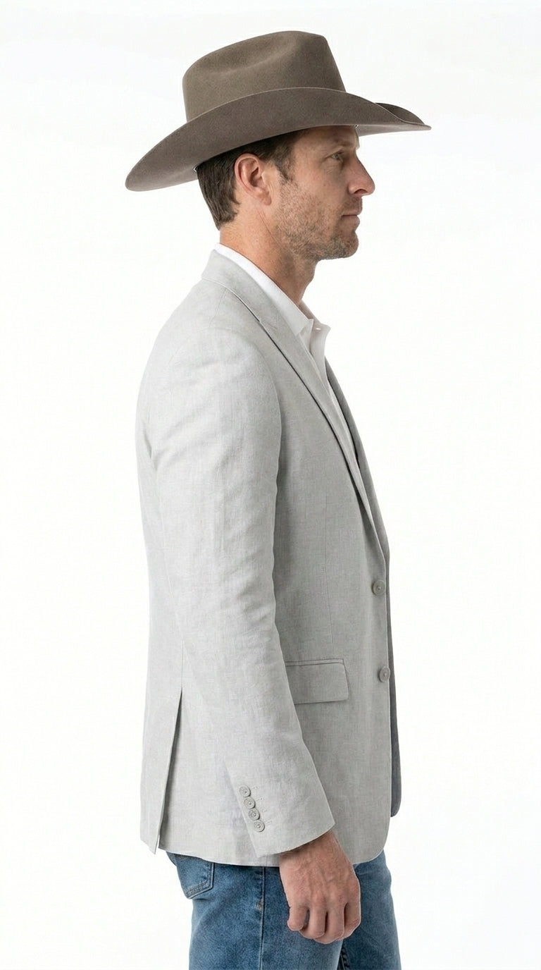 Men’s Very Light Grey - Linen Western Cowboy Blazer, Formal Sport Coat for Weddings, Parties, Country Events, and Casual Dress Wear in Ice Ash Color - 36 Short