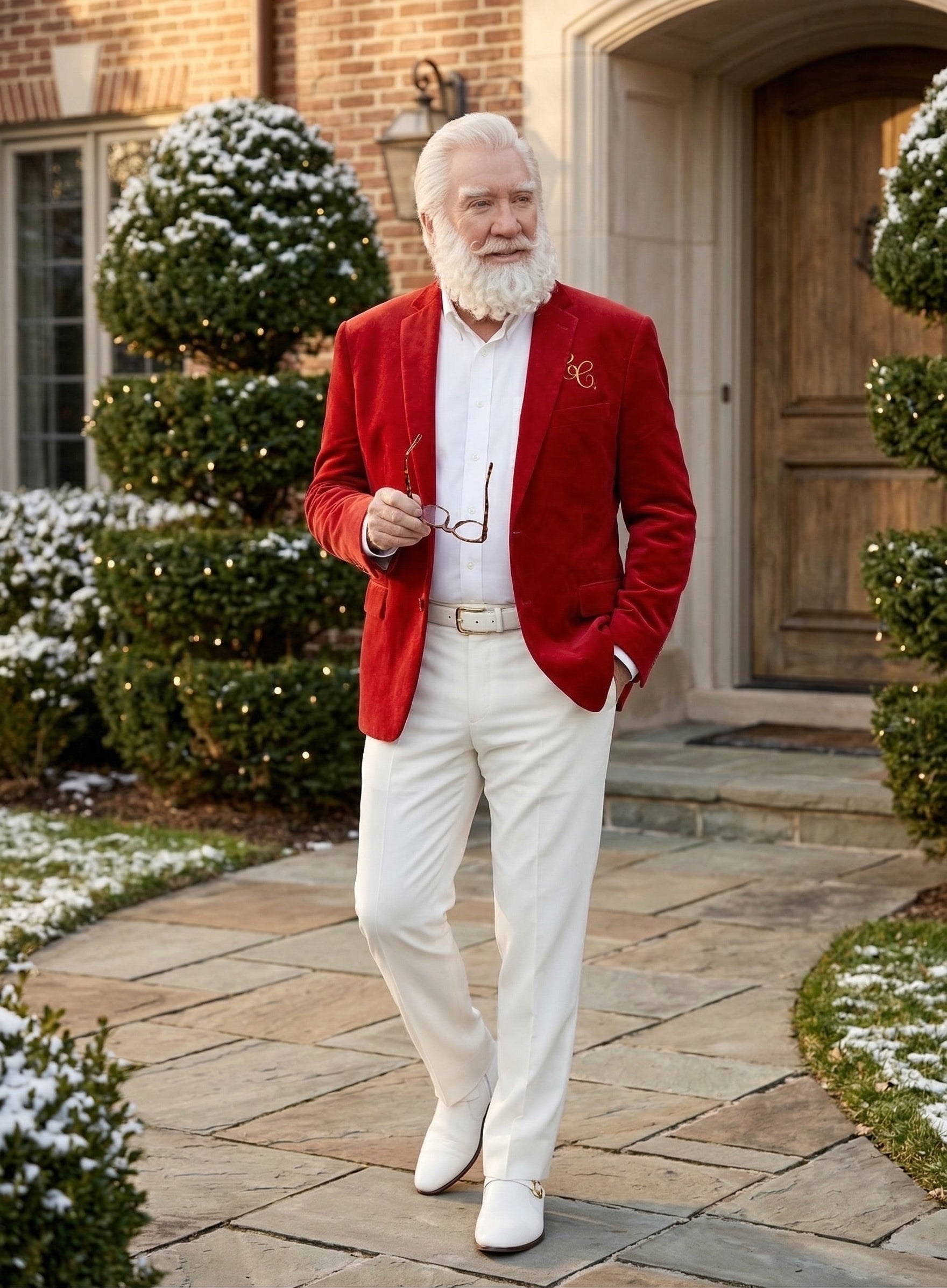 Men’s Red Velvet Blazer Santa Clauses Tim Allen Inspired Jacket – Festive Christmas Party Blazer, Holiday Costume Jacket Christmas New Year - 36 Short