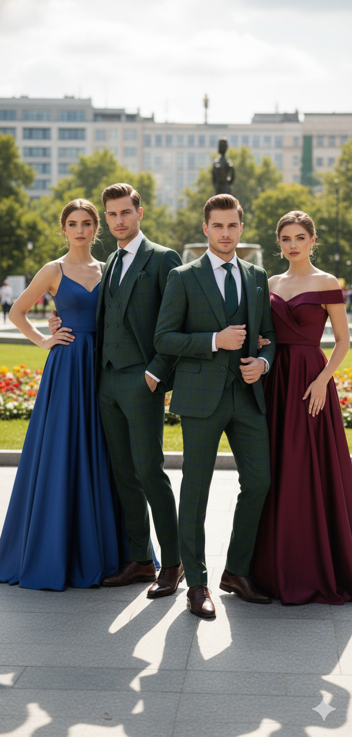 Men’s Green Plaid 3-Piece Suit – Classic Check Slim Fit Suit for Weddings, Church, and Formal By Rossiman - 34 Short or Extra Small