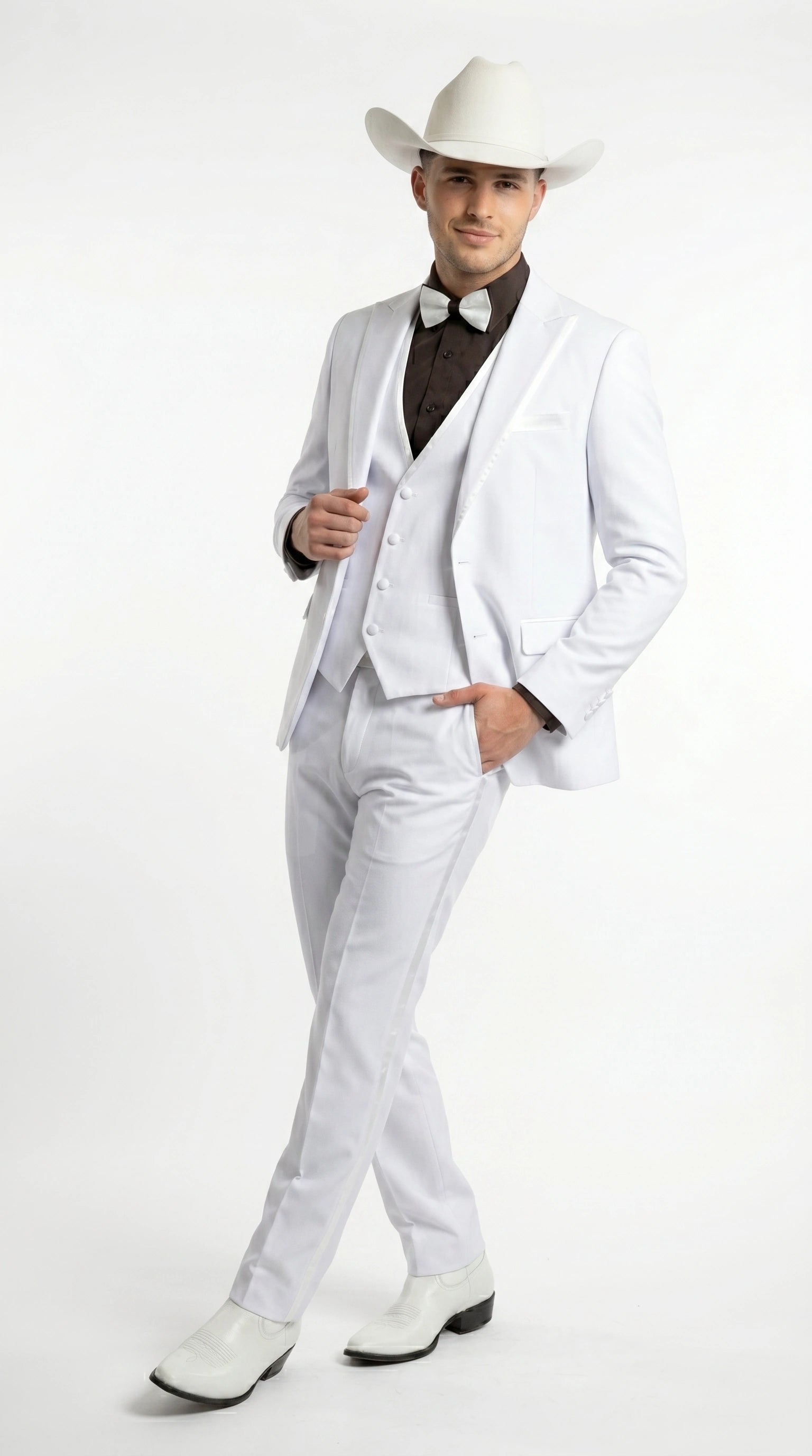 Men’s White Western Cowboy 3 Piece Tuxedo Suit, Formal Wedding Prom Groom Suit Set - 34 Short or Extra Small