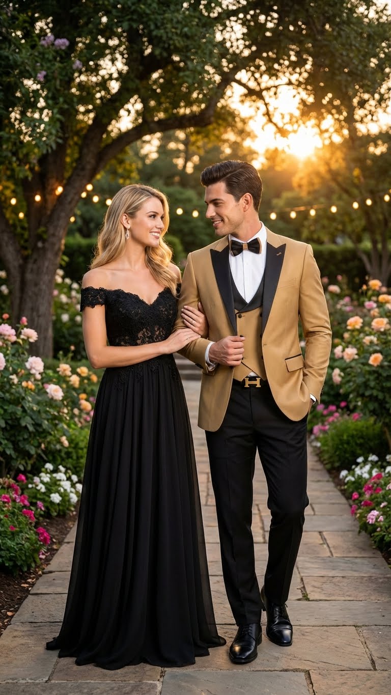 Men's Dark Camel Tan Khaki and Black Great Gatsby Tuxedo Suit – Vintage 1920s Formal Wedding, Party and Event Wear - 34 Short