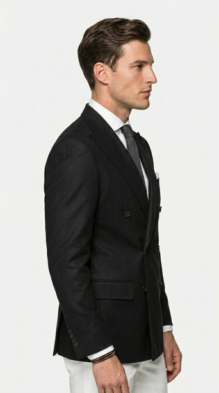 Men’s Black Double Breasted Blazer, Formal Wedding Business Casual Sport Coat Jacket - 36 Short