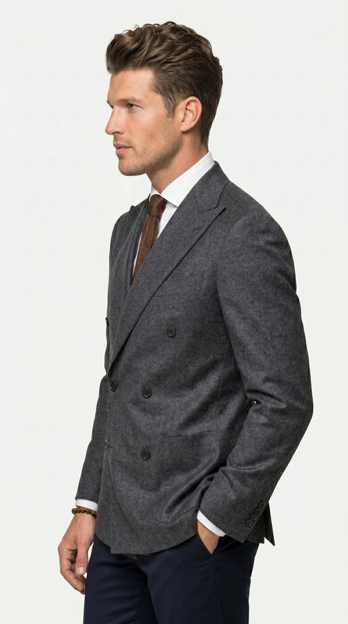Men’s Charcoal Double Breasted Blazer, Formal Wedding Business Casual Sport Coat Jacket Wool Fabric