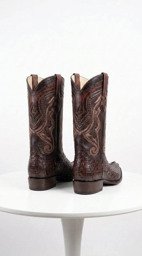 Men’s Los Altos Faded Brown Caiman Tail Cowboy Boots with Pointed Toe, Western Dress Boots