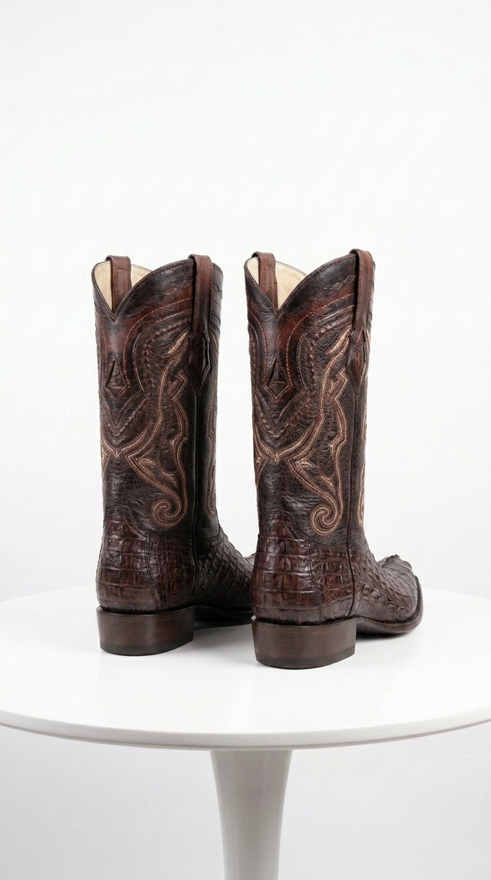 Men’s Los Altos Faded Brown Caiman Tail Cowboy Boots with Pointed Toe, Western Dress Boots