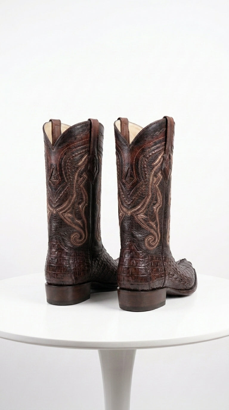 Men’s Los Altos Faded Brown Caiman Tail Cowboy Boots with Pointed Toe, Western Dress Boots