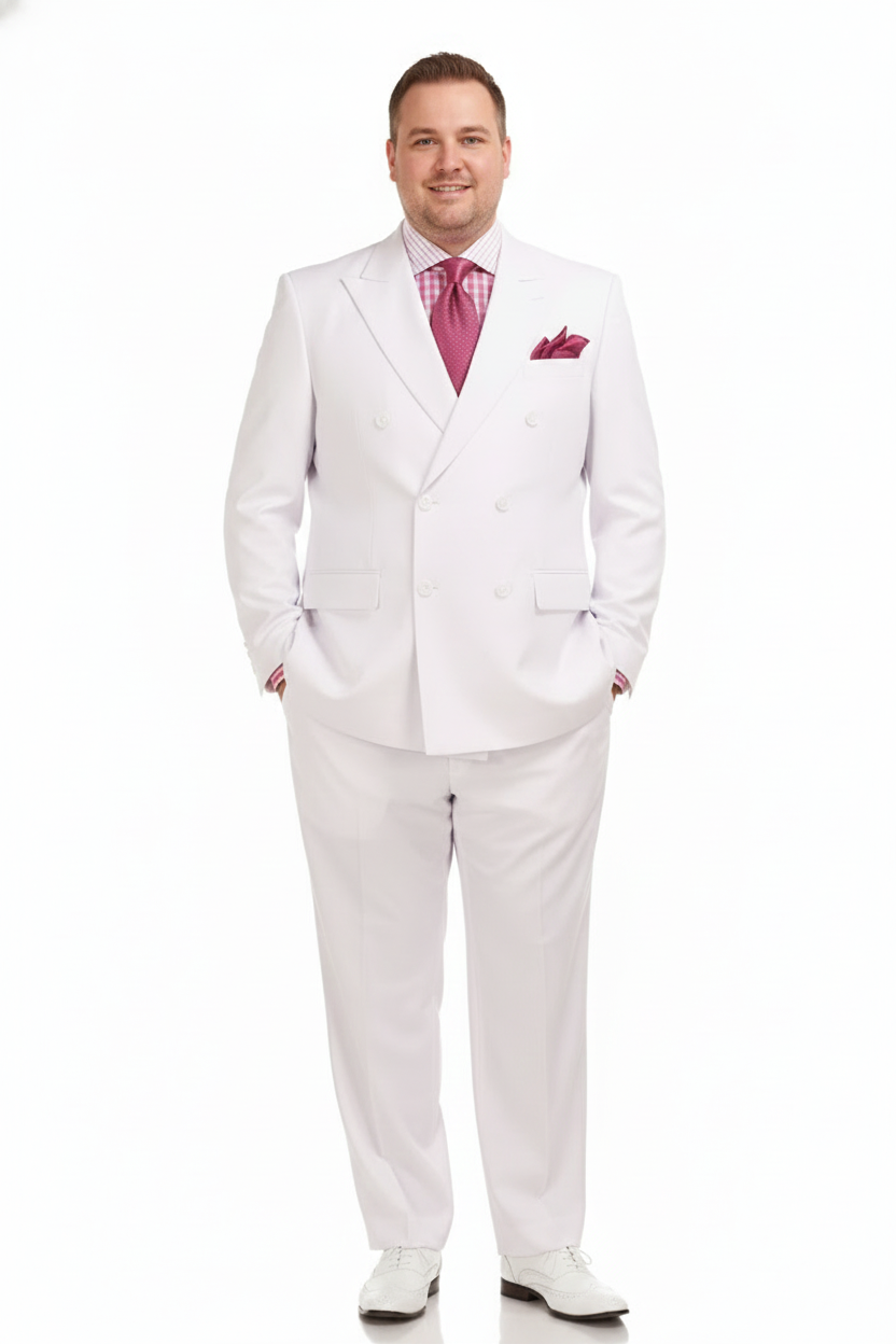 Men’s White Double-Breasted 3-Piece Suit Set – Premium Tailored Fit Formal Wedding and Evening Suit - 34 Short or Extra Small