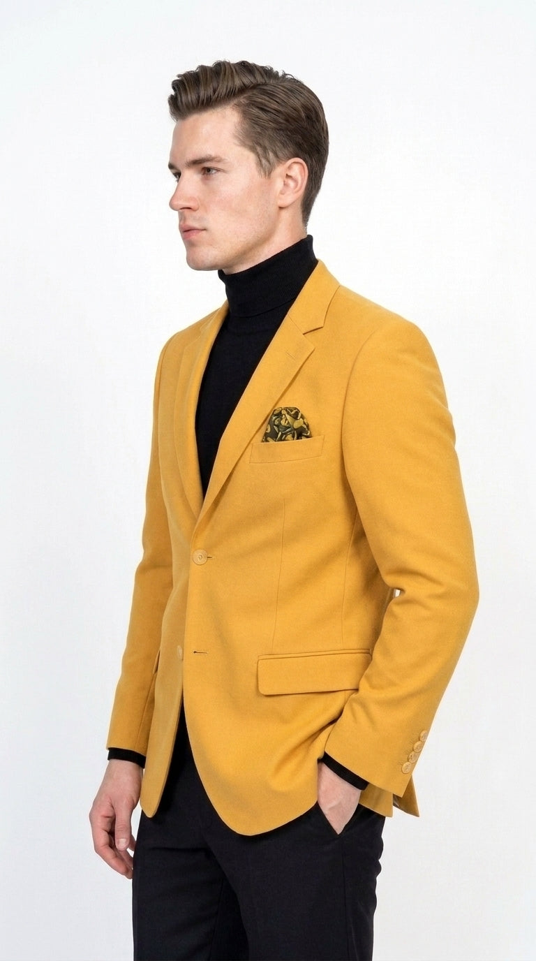 Men’s Mustard Gold Blazer, Fashion Sport Coat Wedding Party Church Dress Jacket - 36 Short