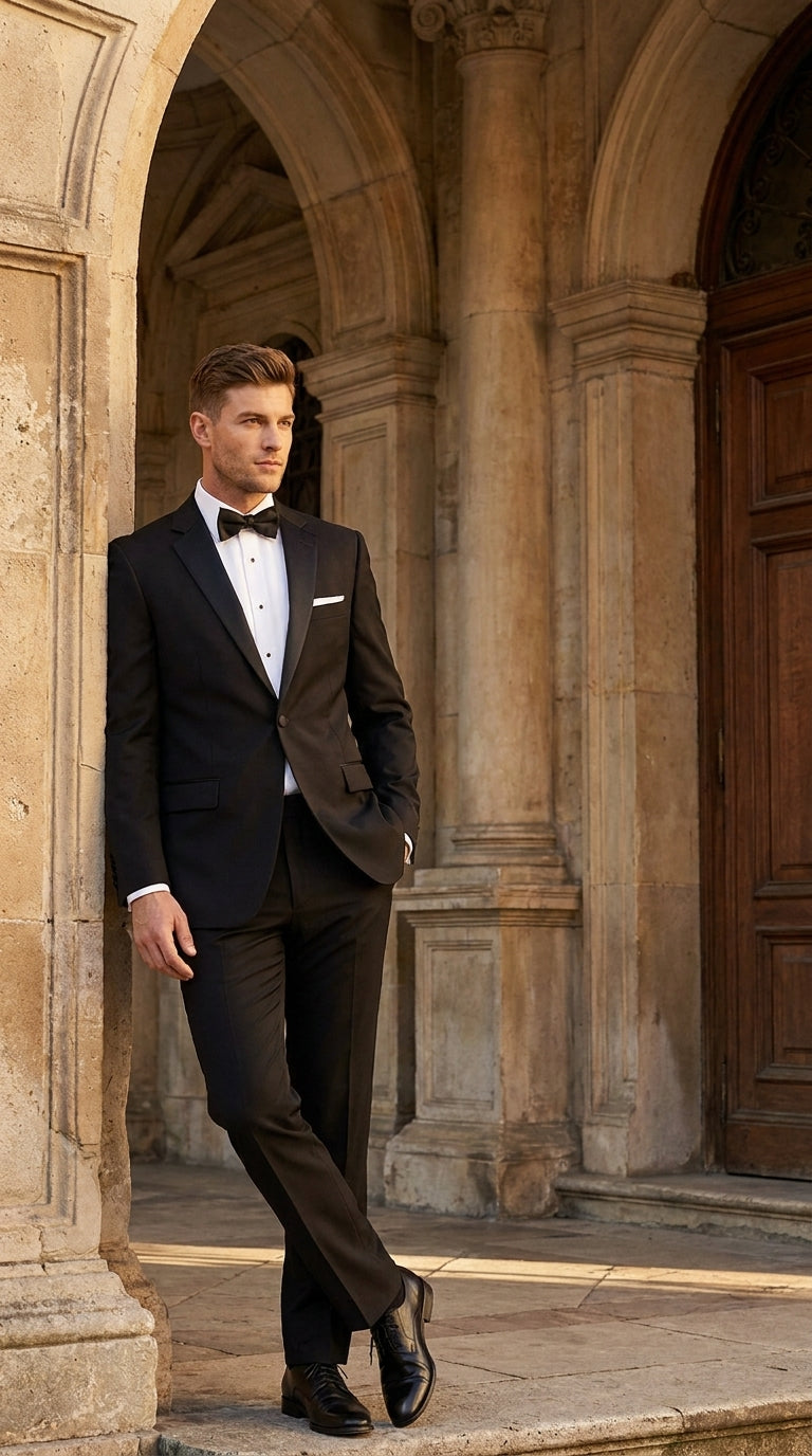 Men’s Black Uniform Tuxedo – One-Button Satin Lapel Formal Suit for Weddings, Prom and Events - 34 Short or Extra Small