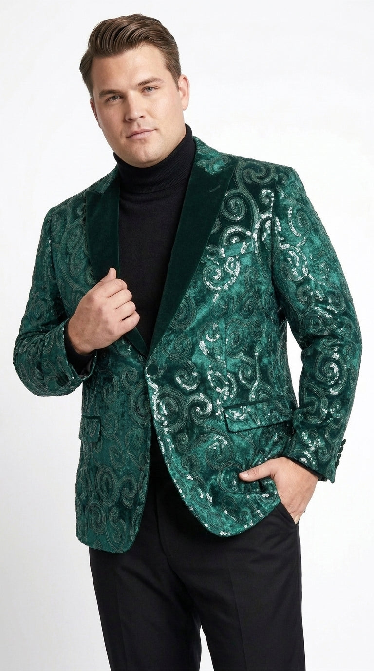 Men’s Emerald Green Paisley Dinner Jacket – Luxury Shawl Lapel Formal Blazer for Prom, Wedding & Tuxedo Events - 36 Short