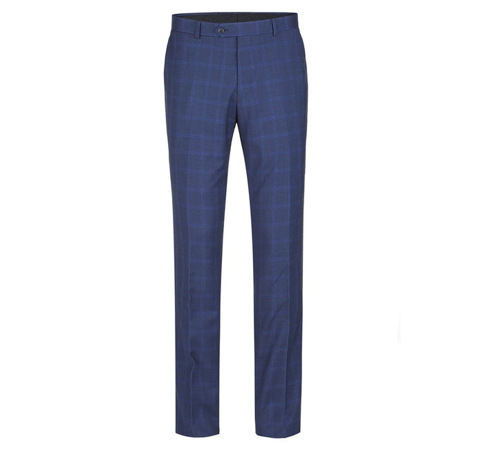 "Indigo Blue Windowpane Plaid Men's Slim Fit Two-Button Suit"