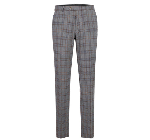 "Grey & Bronze Windowpane Plaid Slim Fit Two Button Men's Suit"