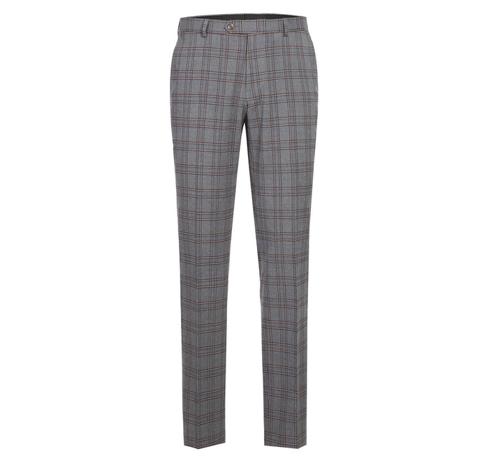 "Grey & Bronze Windowpane Plaid Slim Fit Two Button Men's Suit"