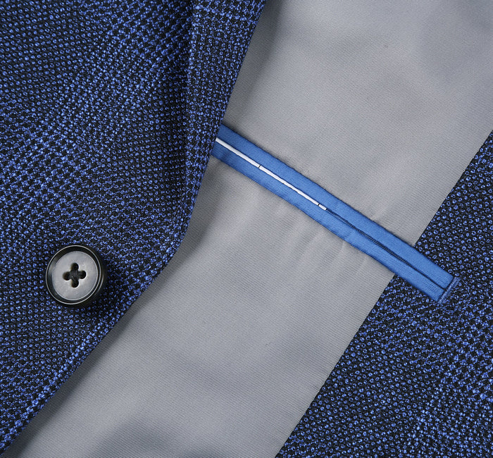 "Classic Fit Men's Blazer - Navy Blue Windowpane Plaid, Two Button Sport Coat"