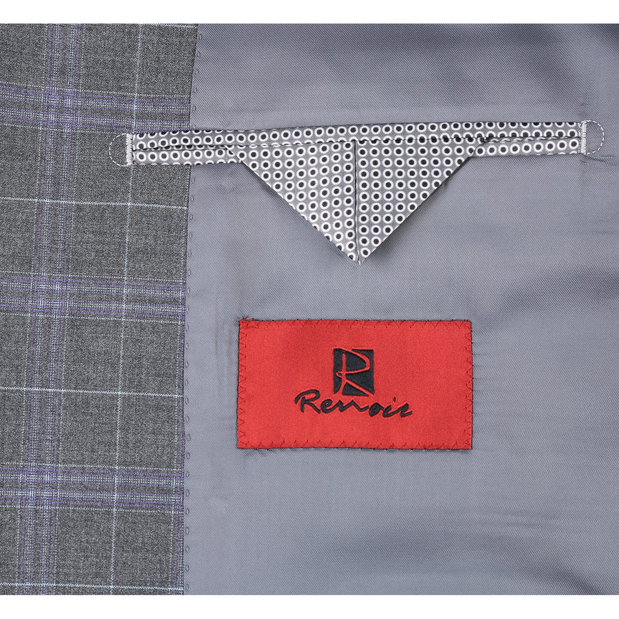 "Classic Fit Men's Two-Button Suit - Dark Grey & Lavender Windowpane Plaid"