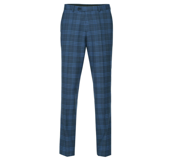 "Blue Windowpane Plaid Men's Slim Fit Two-Button Suit"