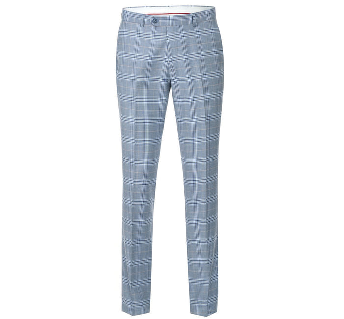 "Sky Blue Windowpane Plaid Men's Slim Fit Two-Button Suit"