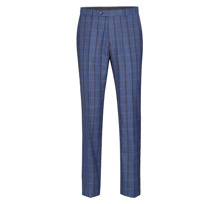 "Blue Windowpane Plaid Classic Fit Men's Suit - Two Button Stretch" - 64 Long