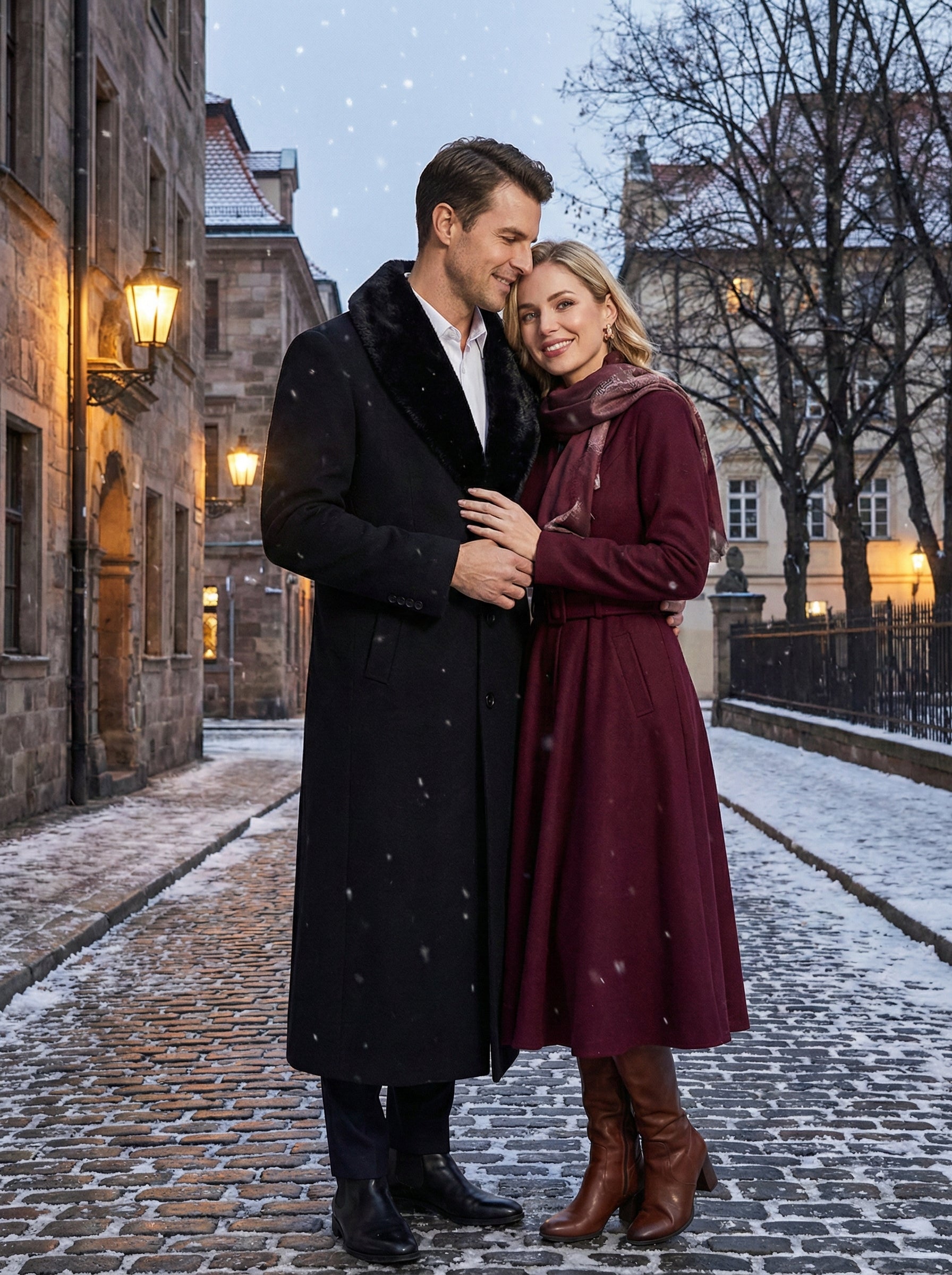 Men’s Black Long Overcoat with Faux Fur Collar, Full Length Winter Topcoat for Formal and Business Wear - Coat Size 38