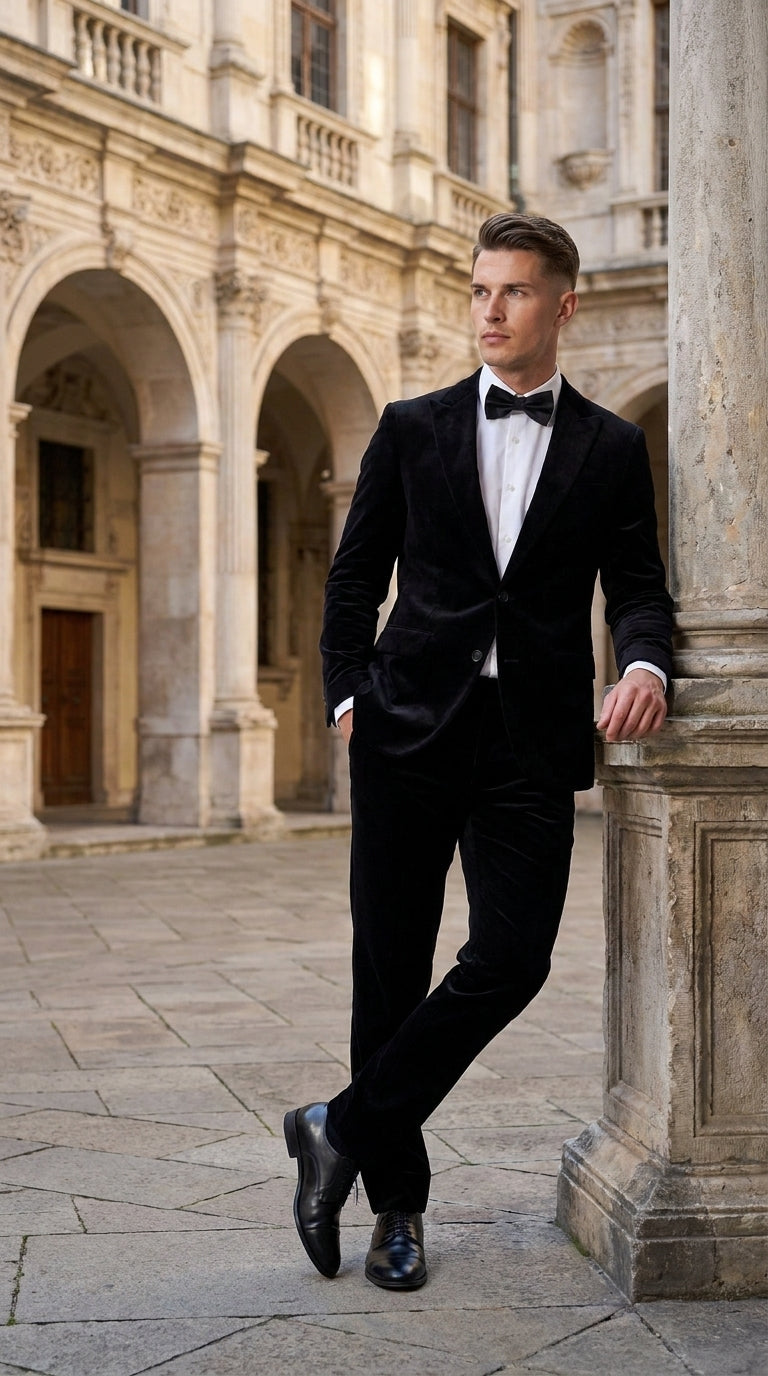 Men’s Black Velvet 2-Piece Suit – Notch Lapel Wedding, Prom and Formal Evening Suit - 34 Short or Extra Small