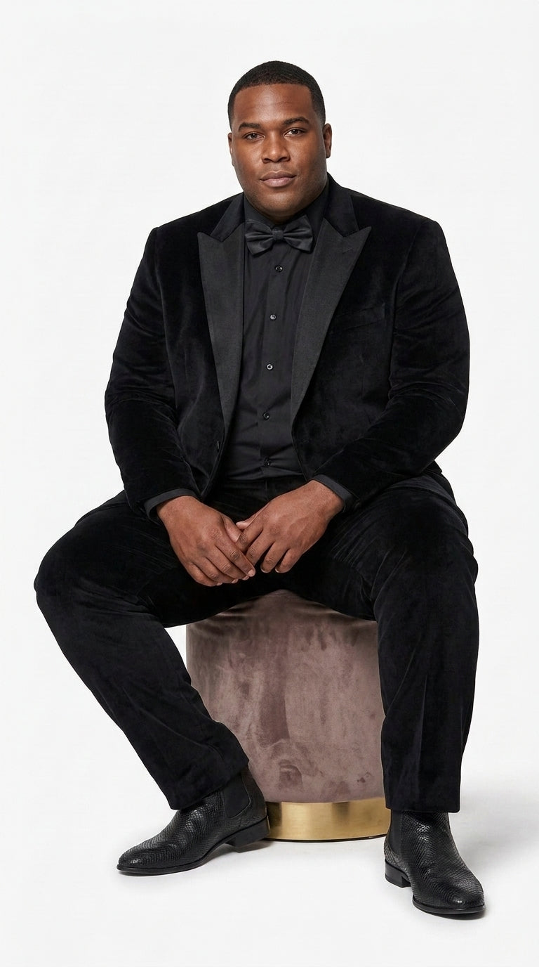 Men’s Black Velvet Tuxedo Suit – Peak Lapel Wedding, Prom and Formal Evening Velvet Pants - 34 Short or Extra Small