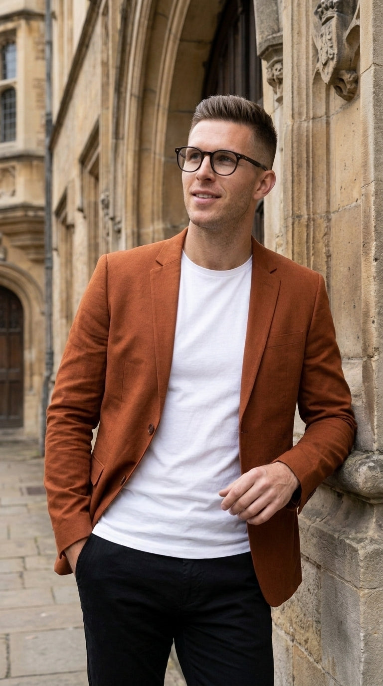 Men’s Dark Burnt Orange 2-Button Blazer – Modern Sport Coat for Wedding, Business and Casual Wear - 36 Short