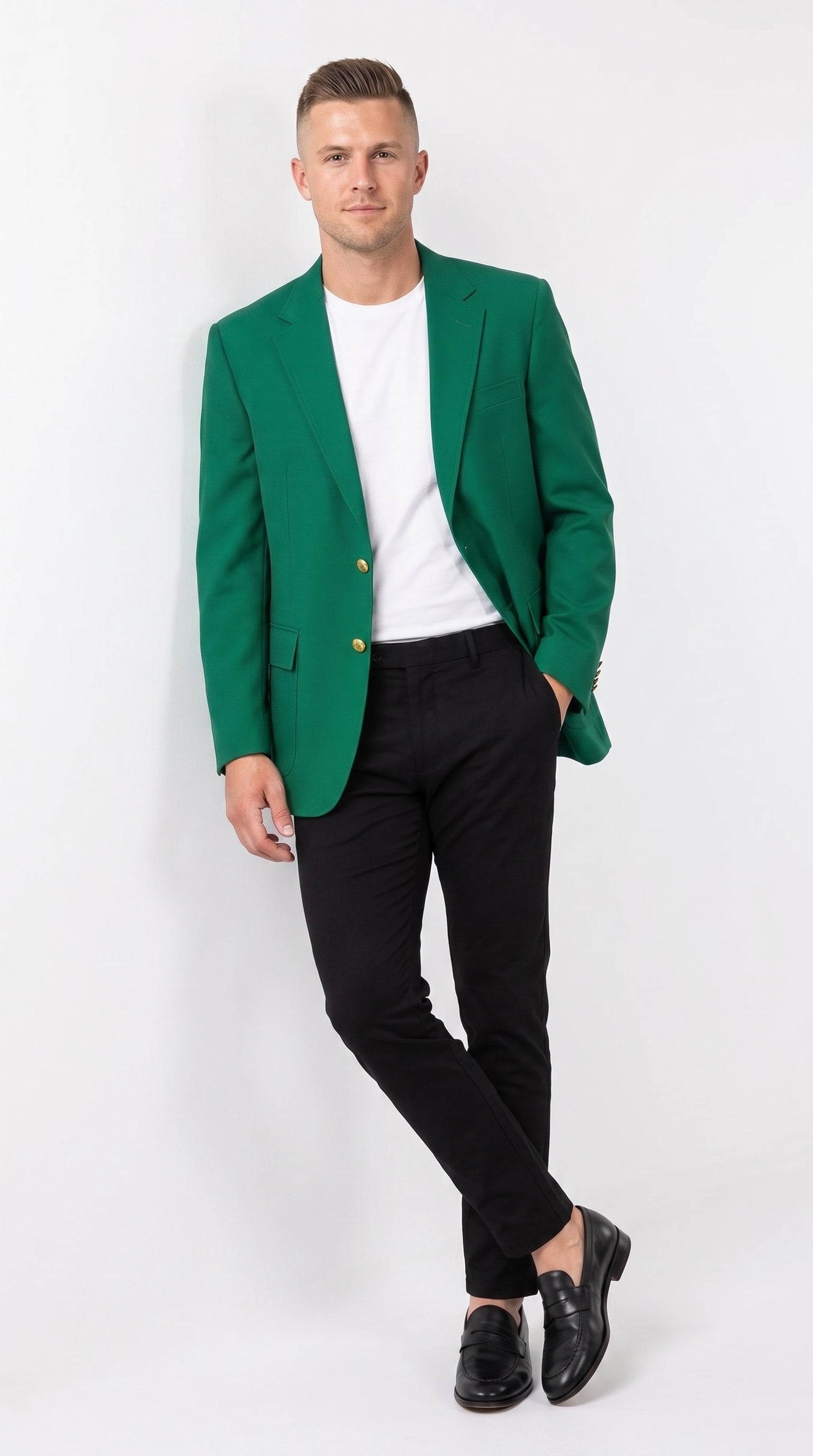 Men’s Kelly Green Blazer with Black Pants – Church, Business and Formal - 36 Short