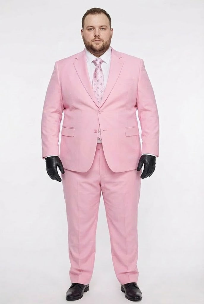 Mens Pink Two-Piece Suit Classic Fit Formal Jacket and Tailored Pants
