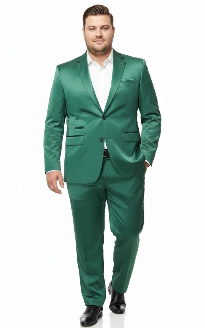 Mens Shiny emerald Green Sateen 2-Piece Slim Fit Suit Formal Blazer and Pants Set Prom Wedding