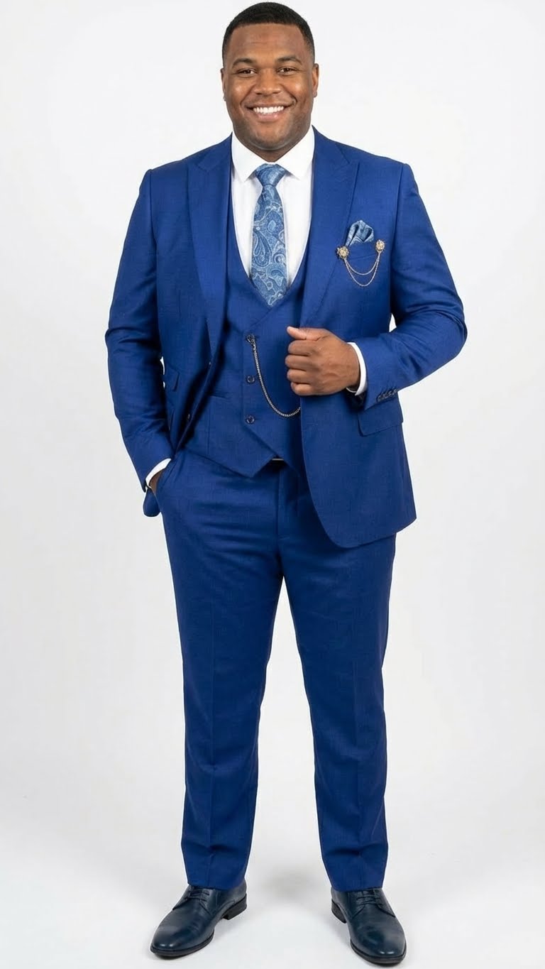 Men’s Royal Blue 3 Piece Suit Set with Vest – Formal Wedding and Party Wear Suit - Saphire Cobalt blue - 34 Short or Extra Small
