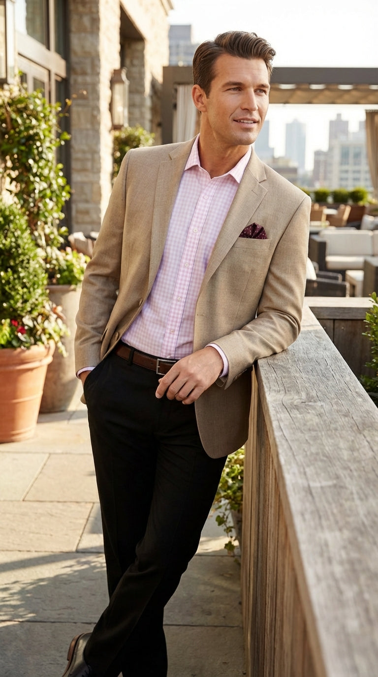 Mens Tan Blazer Sport Coat  Classic Fit Beige Dress Jacket for Business, Wedding and Smart Casual Wear