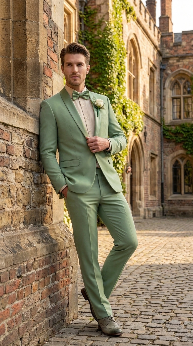 Mens Sage Green Wedding Tuxedo, Shawl Lapel Formal Groom Prom Tuxedo Suit - 34 Short or Extra Small