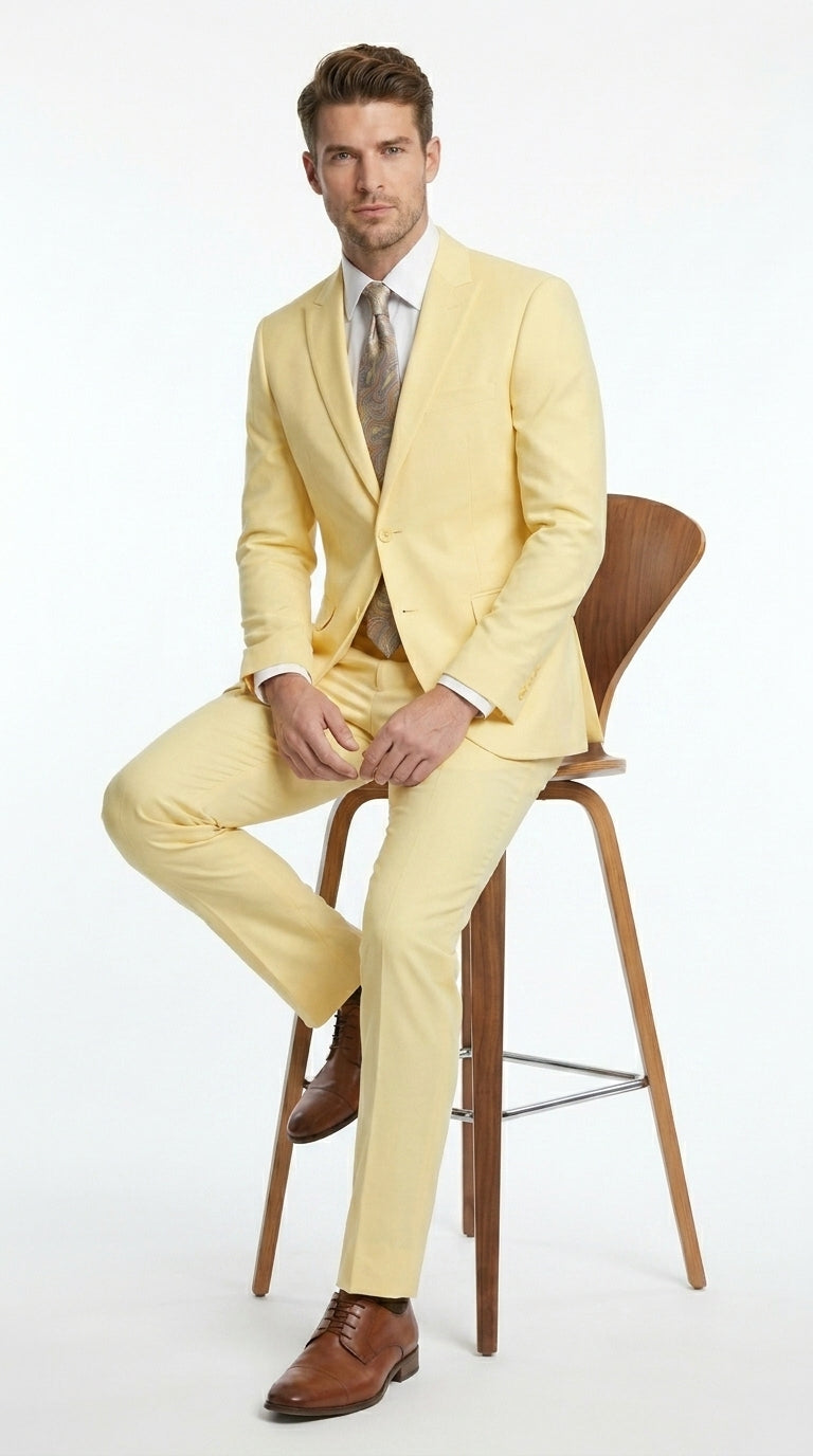 Men’s Pale Yellow 2 Piece Suit, Formal Dress Suit for Weddings, Prom, Parties, Summer Events, and Special Occasions By Vitali - 34 Short or Extra Small