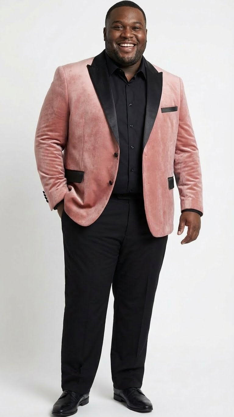 Men’s Dusty Rose Pink Velvet Blazer with Black Satin Lapel | Formal Sport Coat in Mauve Color + Bowtie - S