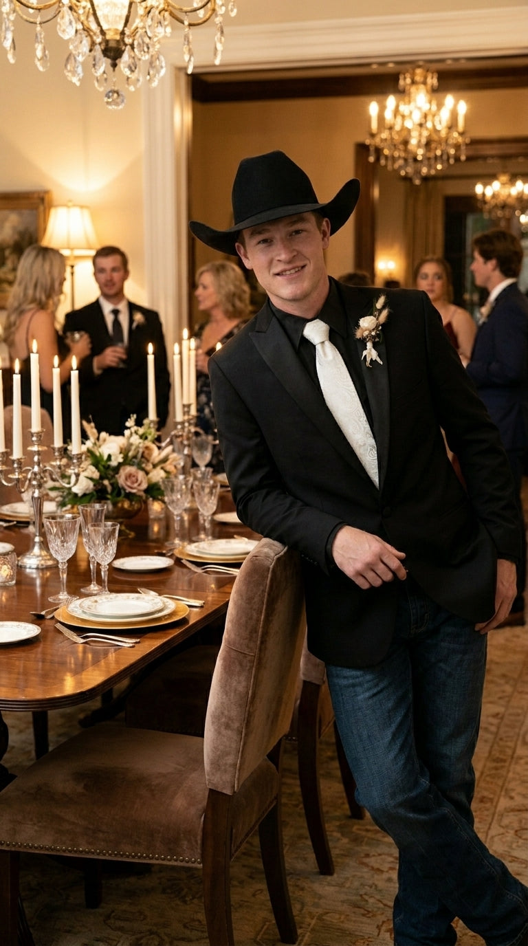 Men’s Black Tuxedo Western Blazer – Cowboy Style Formal Sport Coat Jacket for Dinner Jacket - 36 Short