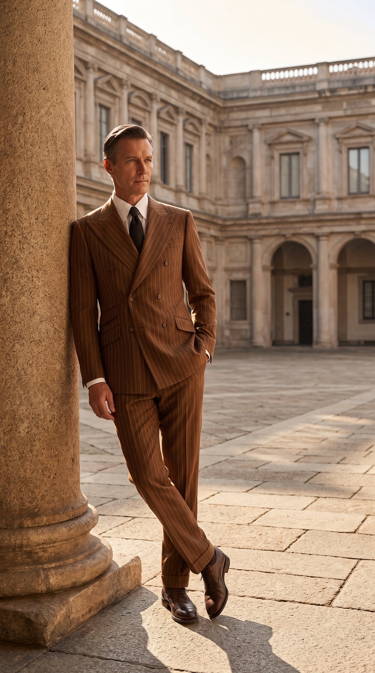 Men’s Vintage Brown Pinstripe Double-Breasted Suit – Classic 1920s Gatsby and 1930s 1940s 1950s Suit