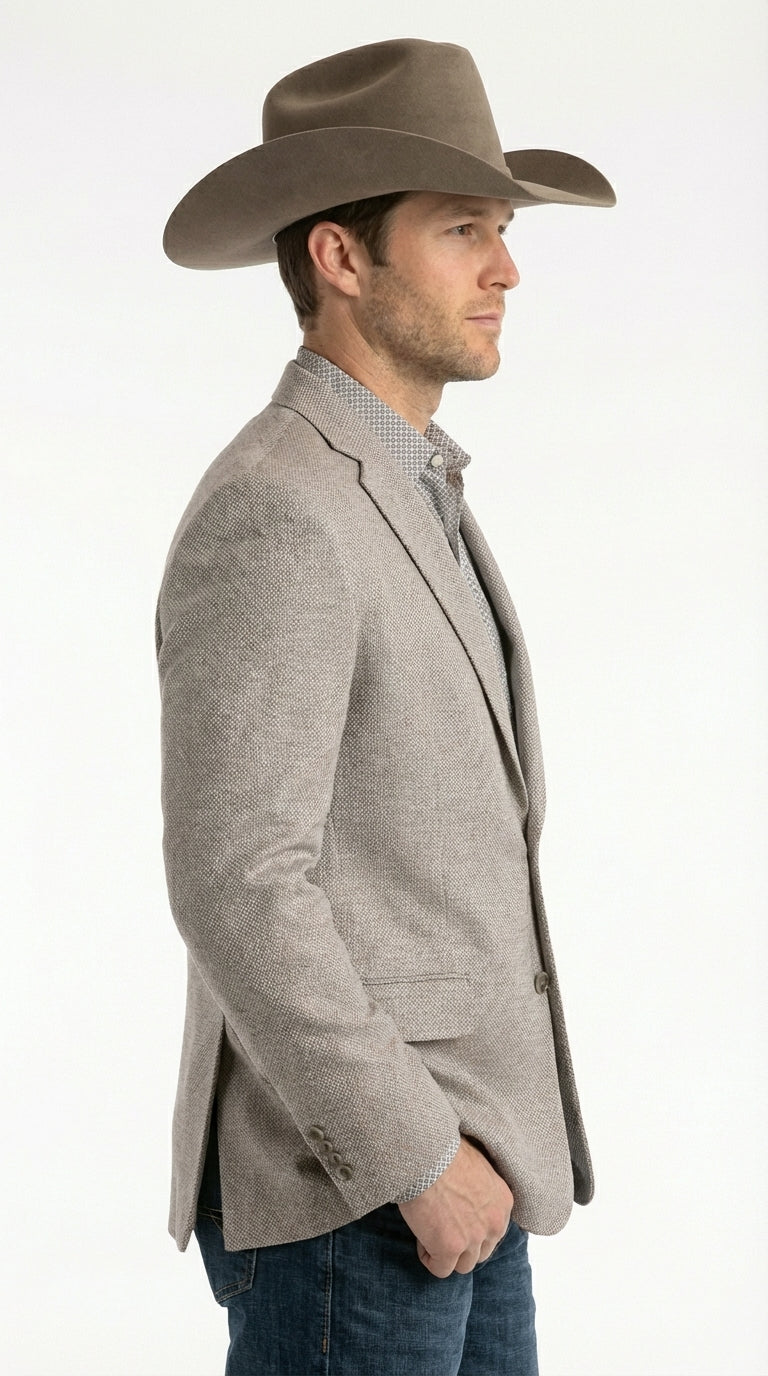 Mens Textured  Light Grey Western Blazer – Cowboy Style Casual Sport Coat for Men Classic Western Jacket - 36 Short