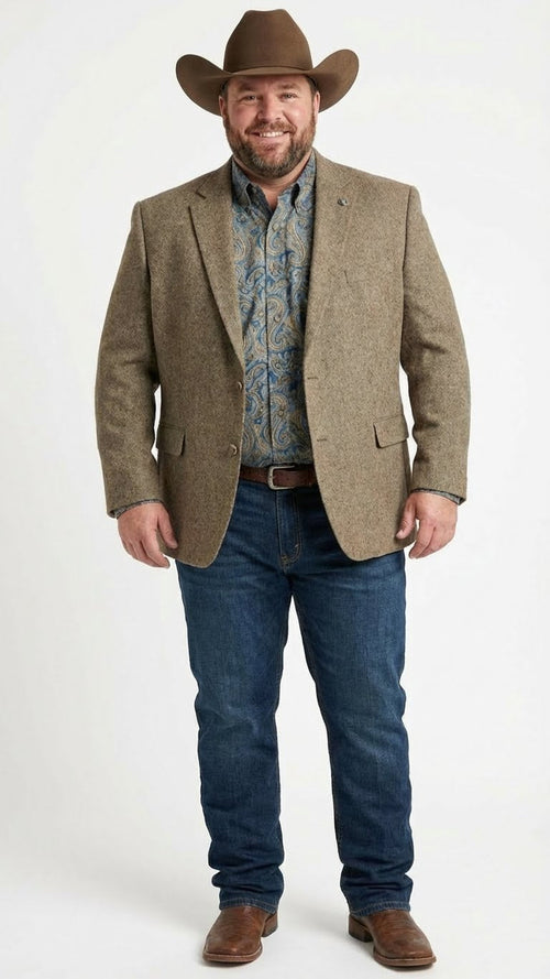 Mens Brown Taupe Western Blazer Jacket Classic Cowboy Style Sport Coat for Wedding
