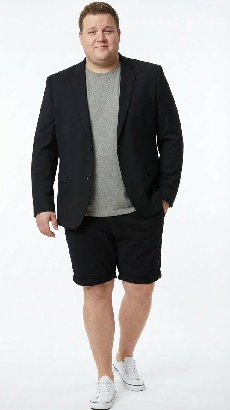 Men’s Black Summer Business Suit with Shorts Pants Set - 34 Short or Extra Small