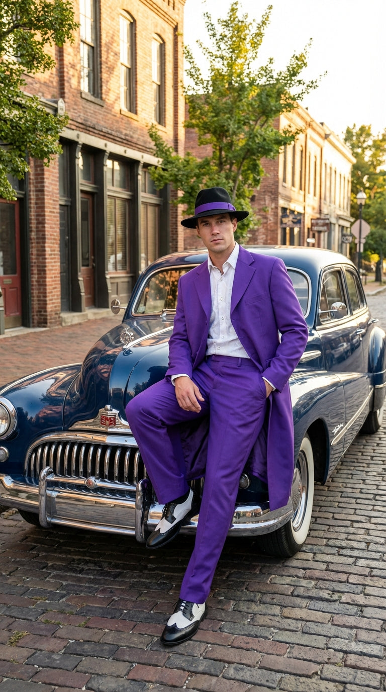 Pimp Halloween Joker Costume Purple Zoot Suit for Men - 34 Short or Extra Small