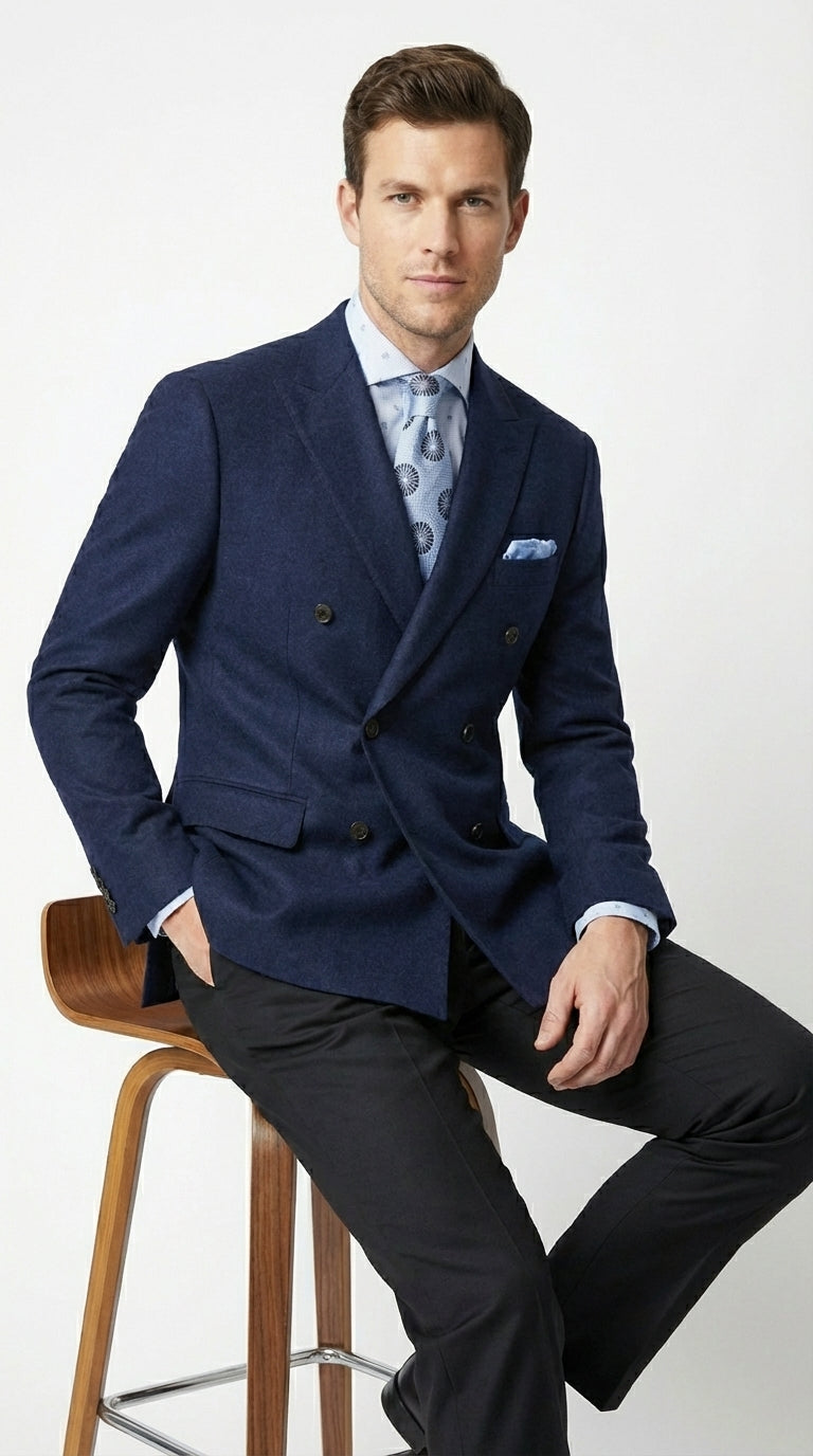 Mens Navy Blue Double Breasted Blazer – Classic Formal Suit Jacket for Business, Wedding, Office and Professional Wear - 36 Short