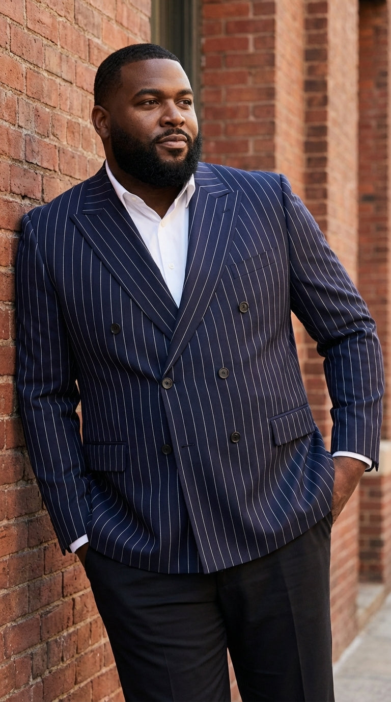 Mens Navy Blue Pinstripe Double Breasted Blazer Sport Coat – Classic Formal Business Jacket for Party and Smart Casual Wear - 36 Short