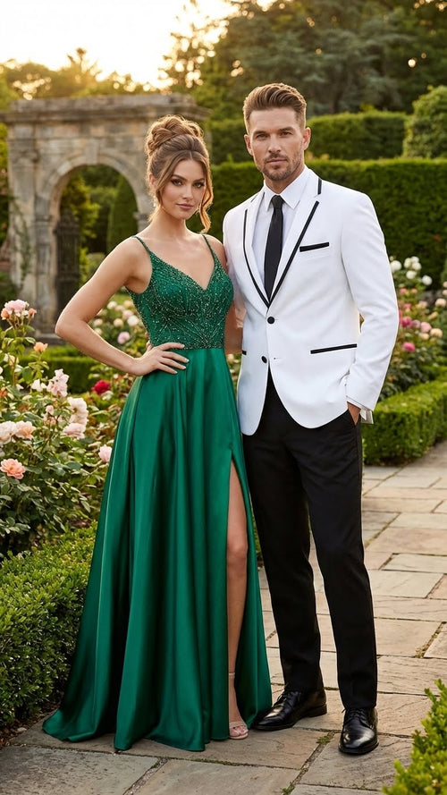 Mens White Blazer with Black Trim | Wedding and Party Formal Blazer Jacket - White Tuxedo Prom Jacket
