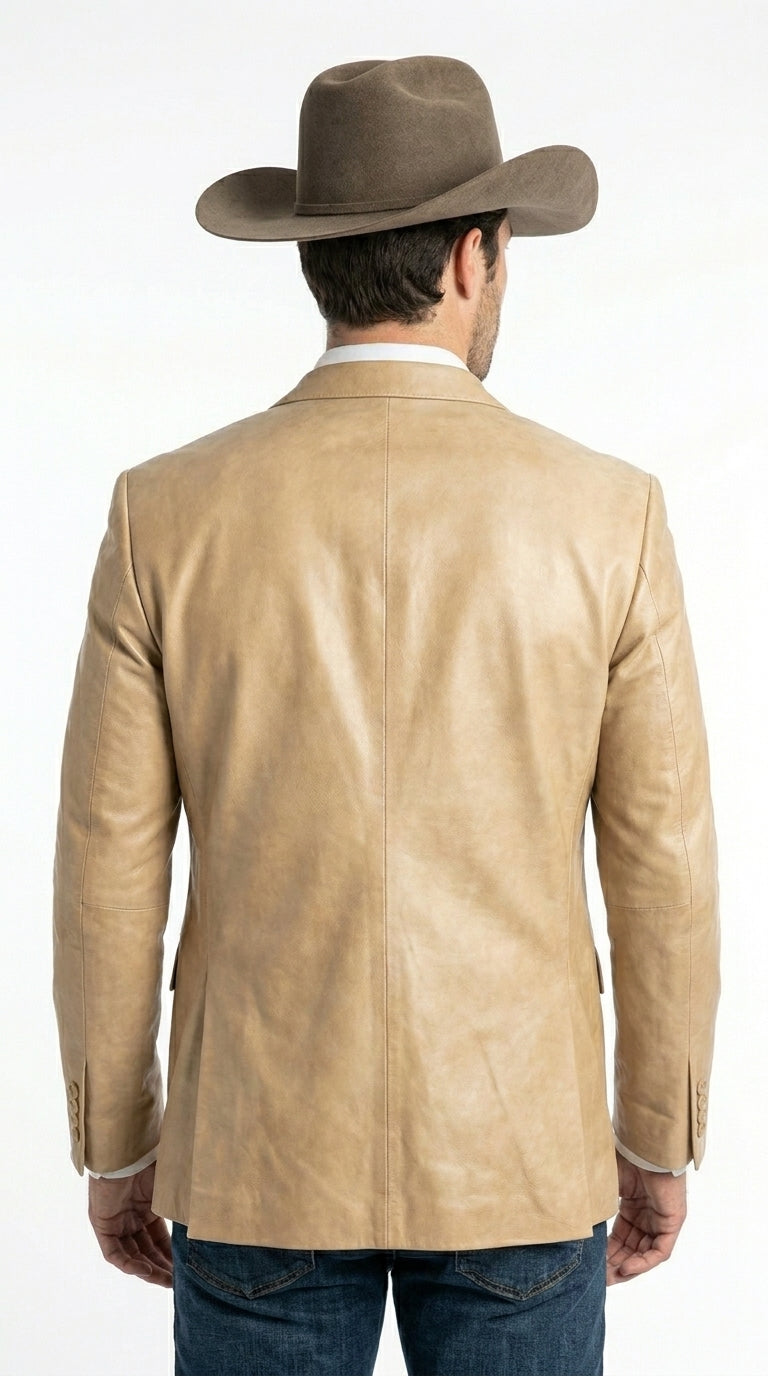 Men’s Champagne Gold Western Blazer, Formal Cowboy Wedding Ranch Sport Coat Jacket tan beige color sheen sharkskin fabric - 36 Short