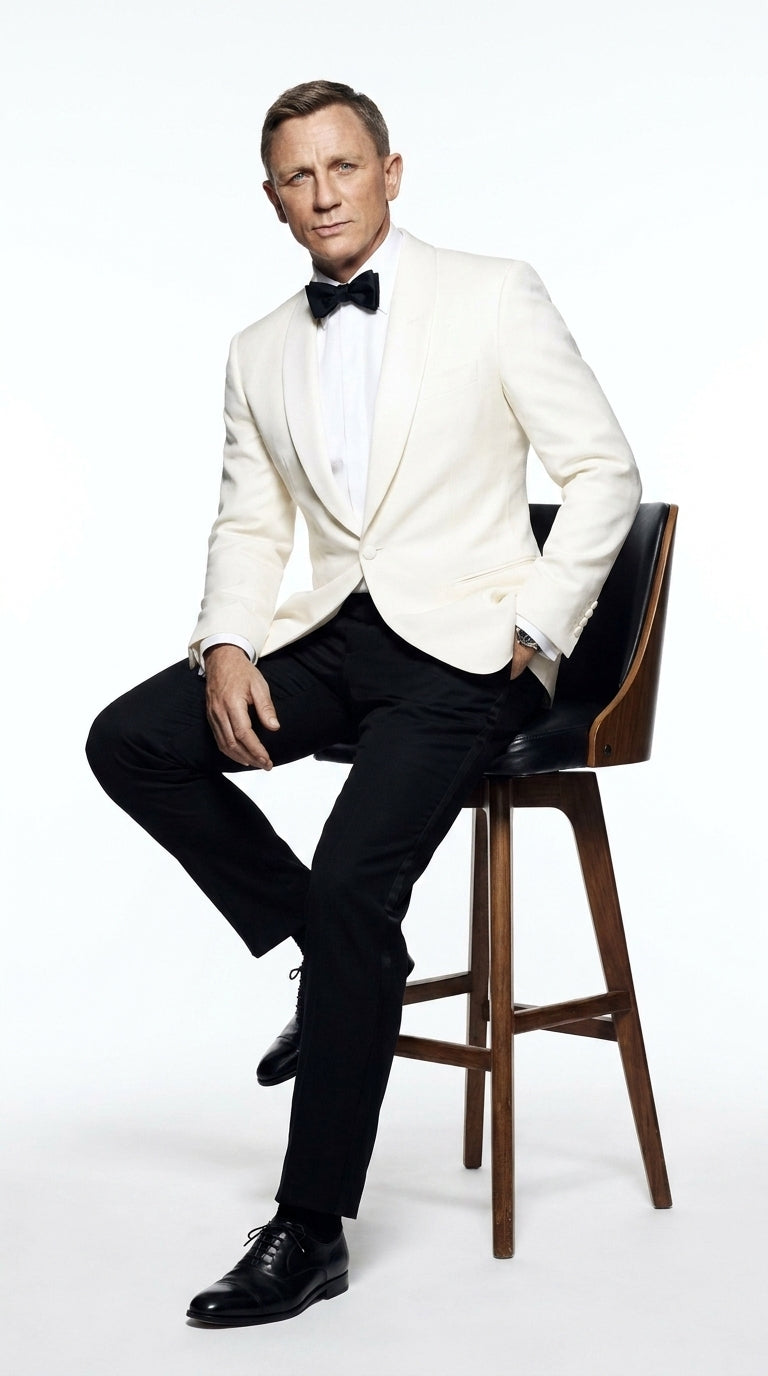 Men’s James Bond Style Ivory Dinner Jacket, White Tuxedo Blazer for Wedding, Prom and Black Tie Events - 34 Short or Extra Small